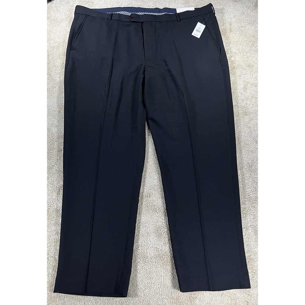 Nautica Dress Pants Mens 46x32 Black Bi-Stretch Performance Flat Front Travel